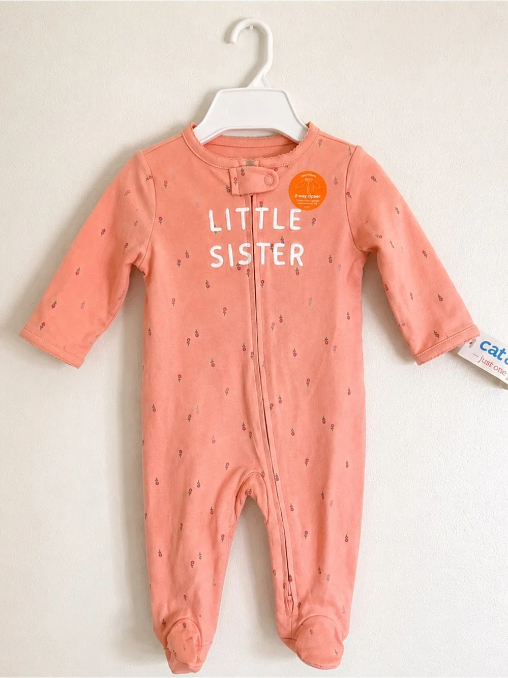 Cat & Jack Little Sister Pink Baby One-Piece Footed Sleeper NWT size 6 months